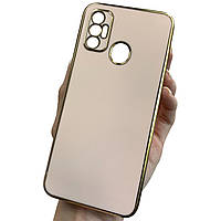 Чохол для Tecno Spark 7 (KF6n) пудровий із золотим обідком силіконовий глянцевий