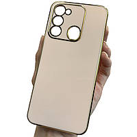 Чохол для Tecno Spark Go (KG5m) пудровий із золотим обідком силіконовий глянцевий