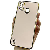 Чохол для Tecno Spark 6 Go (KE5) пудровий із золотим обідком силіконовий глянцевий