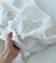 Батист (бавовняна тканина), з вишивкою, щільність 90г/м2, ширина 145см, ромашки на білому