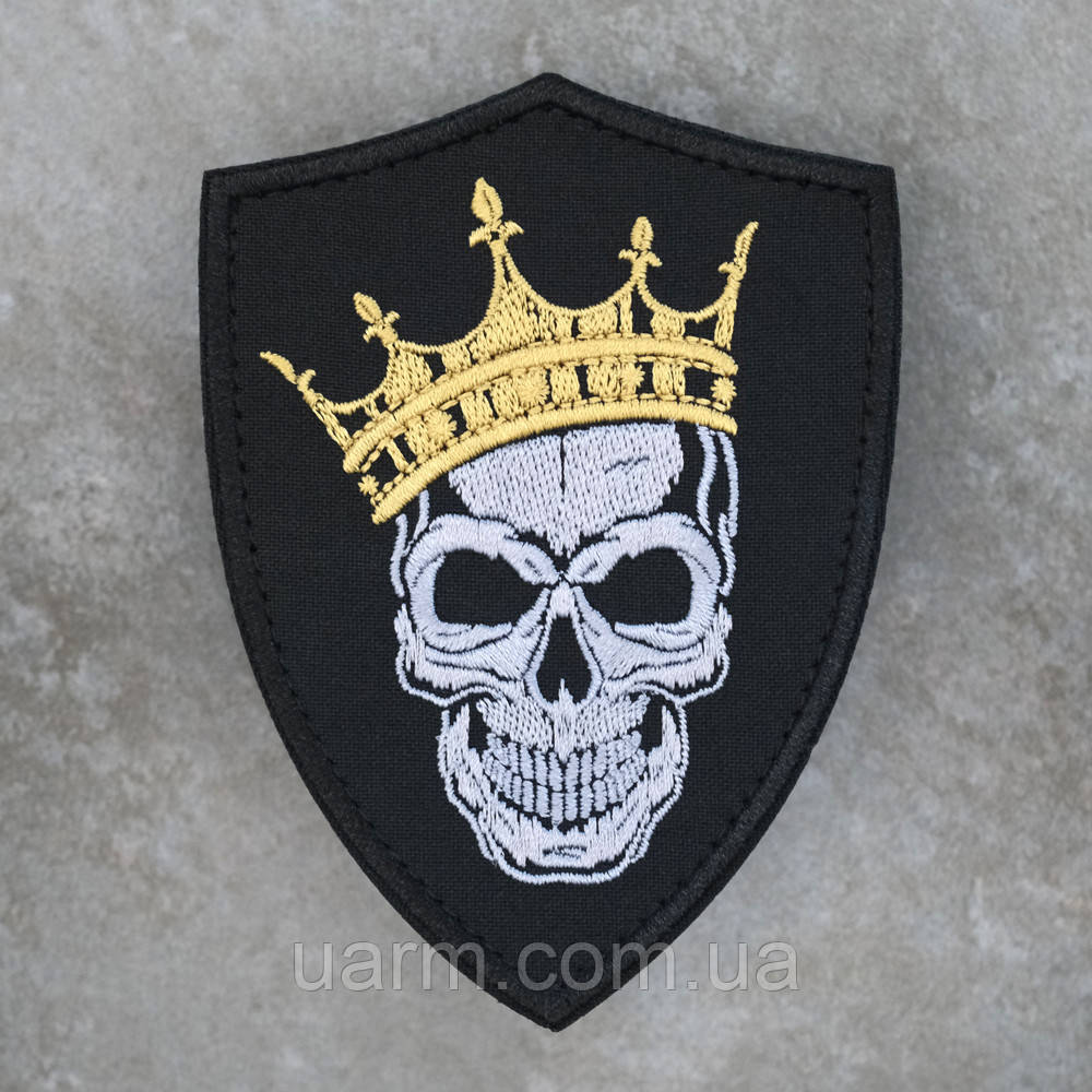 Шеврон Череп корона король чорний 8 х 8 см, фото 1