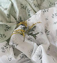 Батист (бавовняна тканина), з вишивкою, щільність 90г/м2, ширина 145см, мімоза на білому