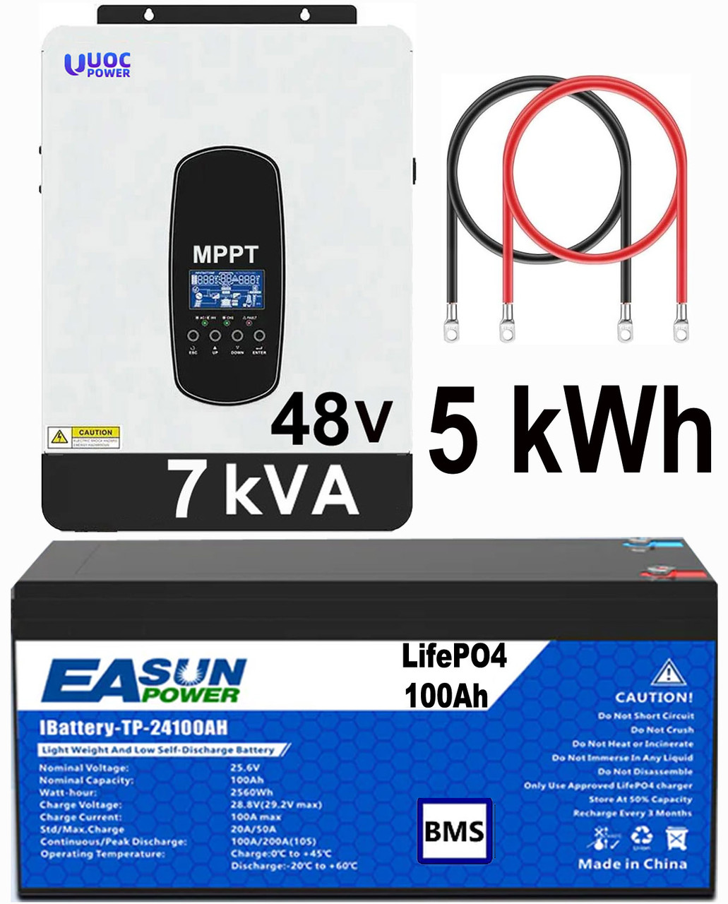 Комплект резервного живлення UOC 7 kVA сонячний інвертор + 2 акумулятори EASUN LiFePo4 24V 100aH AVADONA