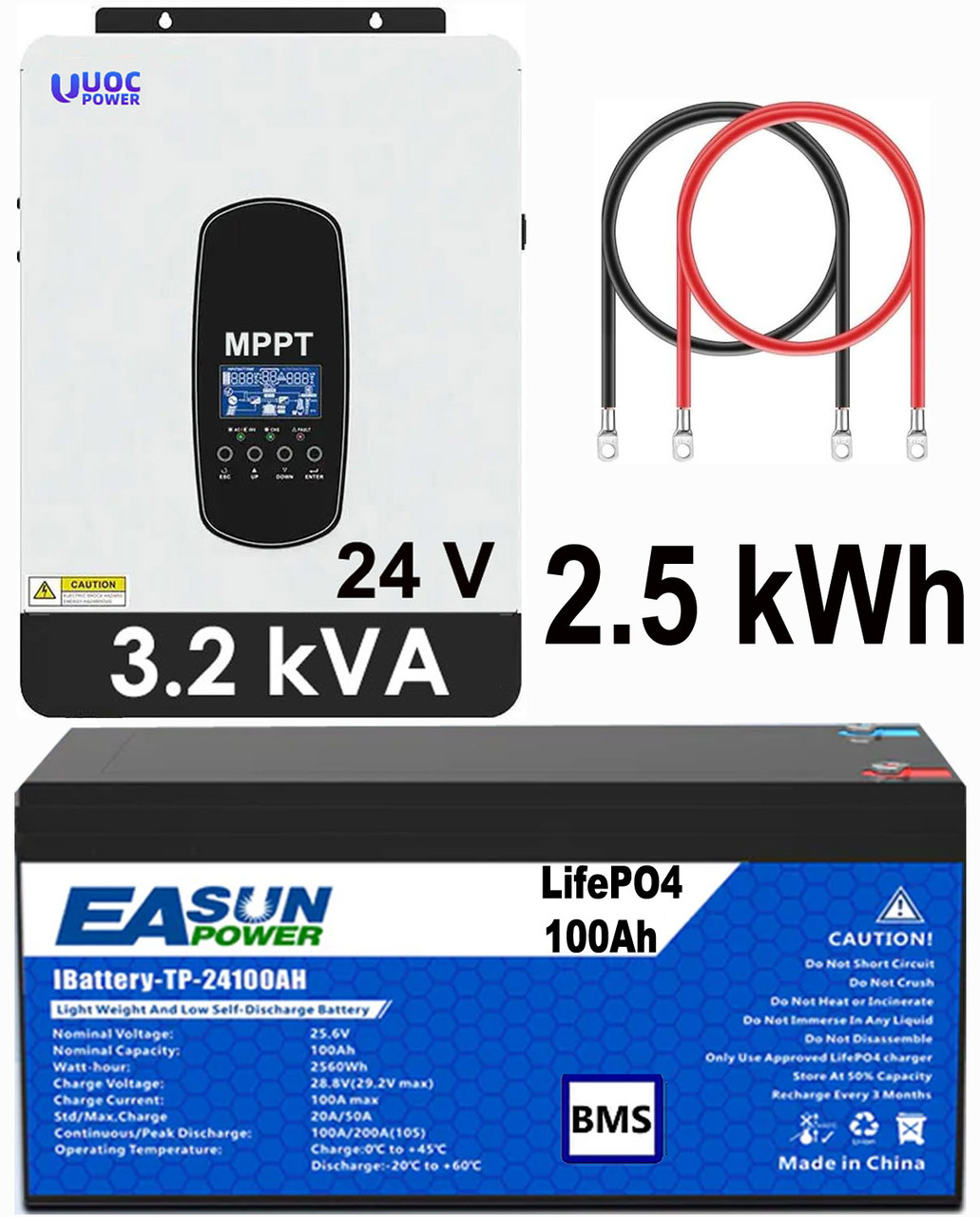 Комплект резервного живлення UOC 3,2 kVA сонячний інвертор + LiFePo4 24V 100aH 2560Wh акумулятор AVADONA