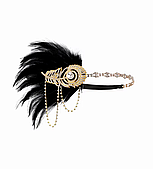 Карнавальна пов'язка "Золоте Перо" прикраса на голову з чорним пір'ям гетсбі — Aushal Jewellery