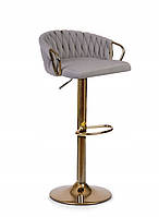 Стілець косметичний барний SOFOTEL Elissian зі спинкою з велюру сірий з золотою основою