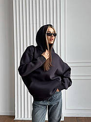 Толстовка жіноча зимова оверсайз з капюшоном кофта на флісі Over графіт