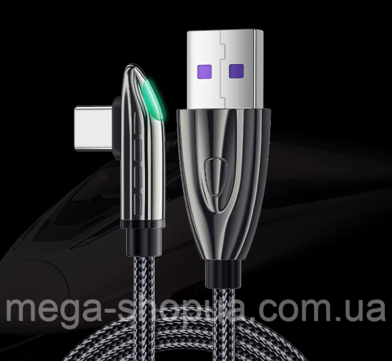 Кутовий кабель 90 градусів 100W 7A USB Type-C, шнур для швидкого заряджання телефону та смартфону KGY887, фото 1