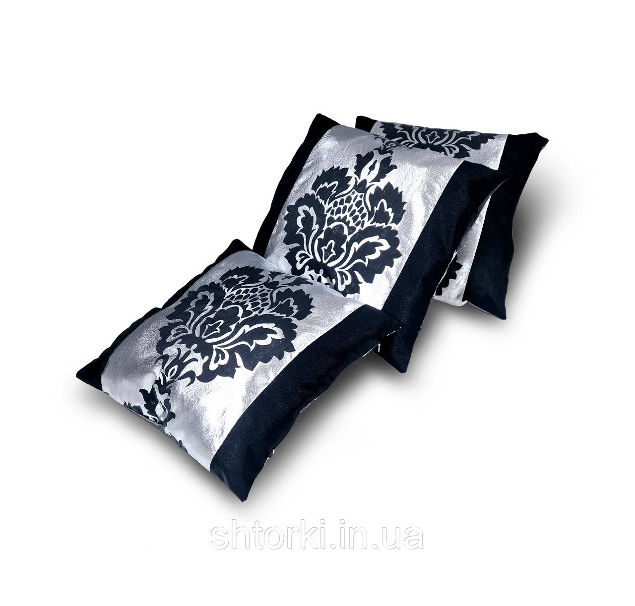Комплект декоративних подушок Firanka Damask 38х38см 3шт сріблястий з чорним (п_0741), фото 1