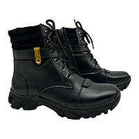 Підліткові черевики зимові з хутром на шнурівці та блискавці зі шкіри чорного кольору «Style Shoes», фото 2