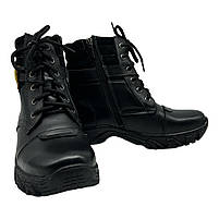 Підліткові черевики зимові з хутром на шнурівці та блискавці зі шкіри чорного кольору «Style Shoes», фото 5