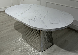 Стіл обідній модний «Атік» овальний 160×90 см, біла стільниця МДФ з пластиковим покриттям, металевий каркас хром, фото 3