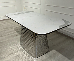 Стіл обідній модний «Атік» овальний 160×90 см, біла стільниця МДФ з пластиковим покриттям, металевий каркас хром, фото 4