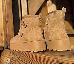 Уги UGG РИЖІ черевички CAMEL на липучках і високій підошві утеплені жіночі зимові ​​​​​​​LQD, фото 3