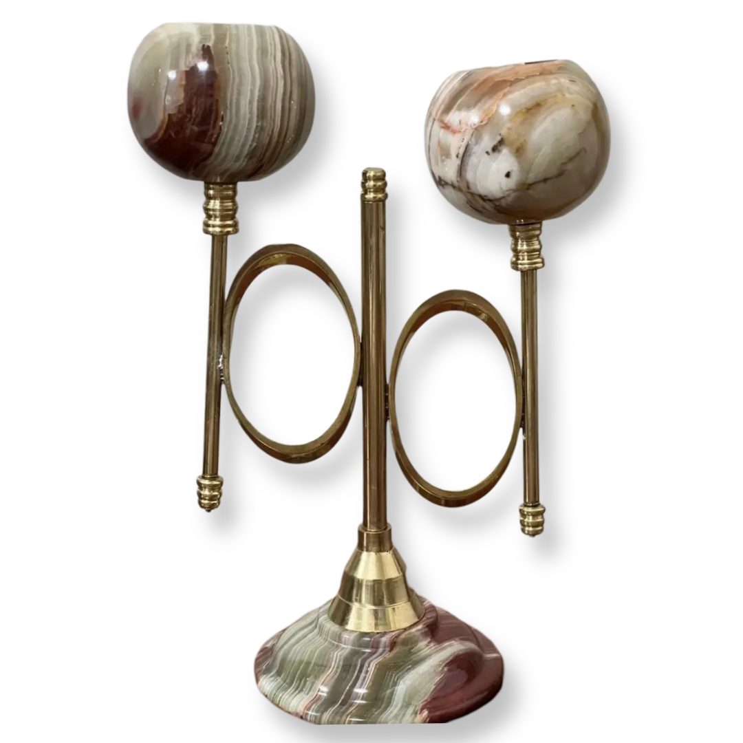 Здвоєний свічникі з оніксу у подарунковій коробці