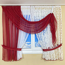 Фіранка на кухню з квітковим принтом №434 червона