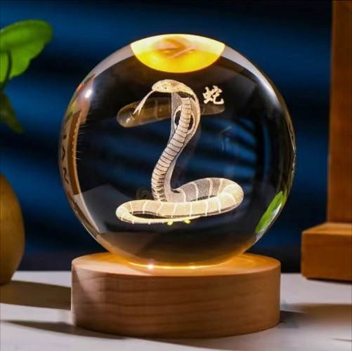 Енергетична кришталева куля 3D лазерне гравіювання знака зодіак Змія для Рейки Чакра Медитація D8 см
