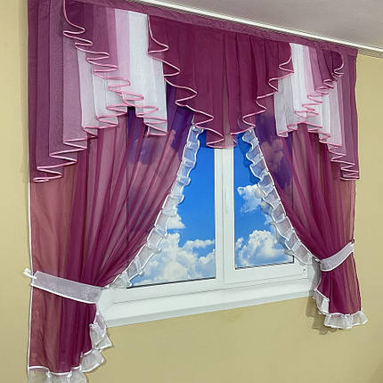 Ламбрекен з тюлем №407 малиновий, фото 1