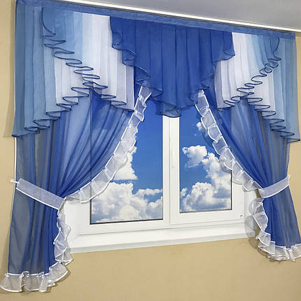 Ламбрекен з тюлем №407 блакитний, фото 3