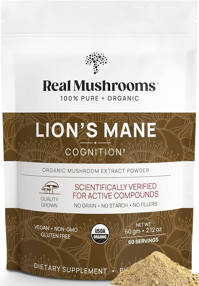 Real Mushrooms Lion's Mane/Ожина гребінчастого для когнітивного здоров'я органік-порошок 60 г. BX690, фото 1