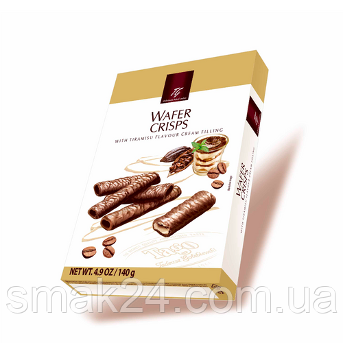 Вафельні трубочки в молочному шоколаді з кремом Тирамісу Tago Crisps Tiramisu flavour 140 г Польща