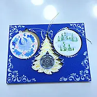 Комплект листівок Новий рік із дерева ручний розпис 3 підвіски