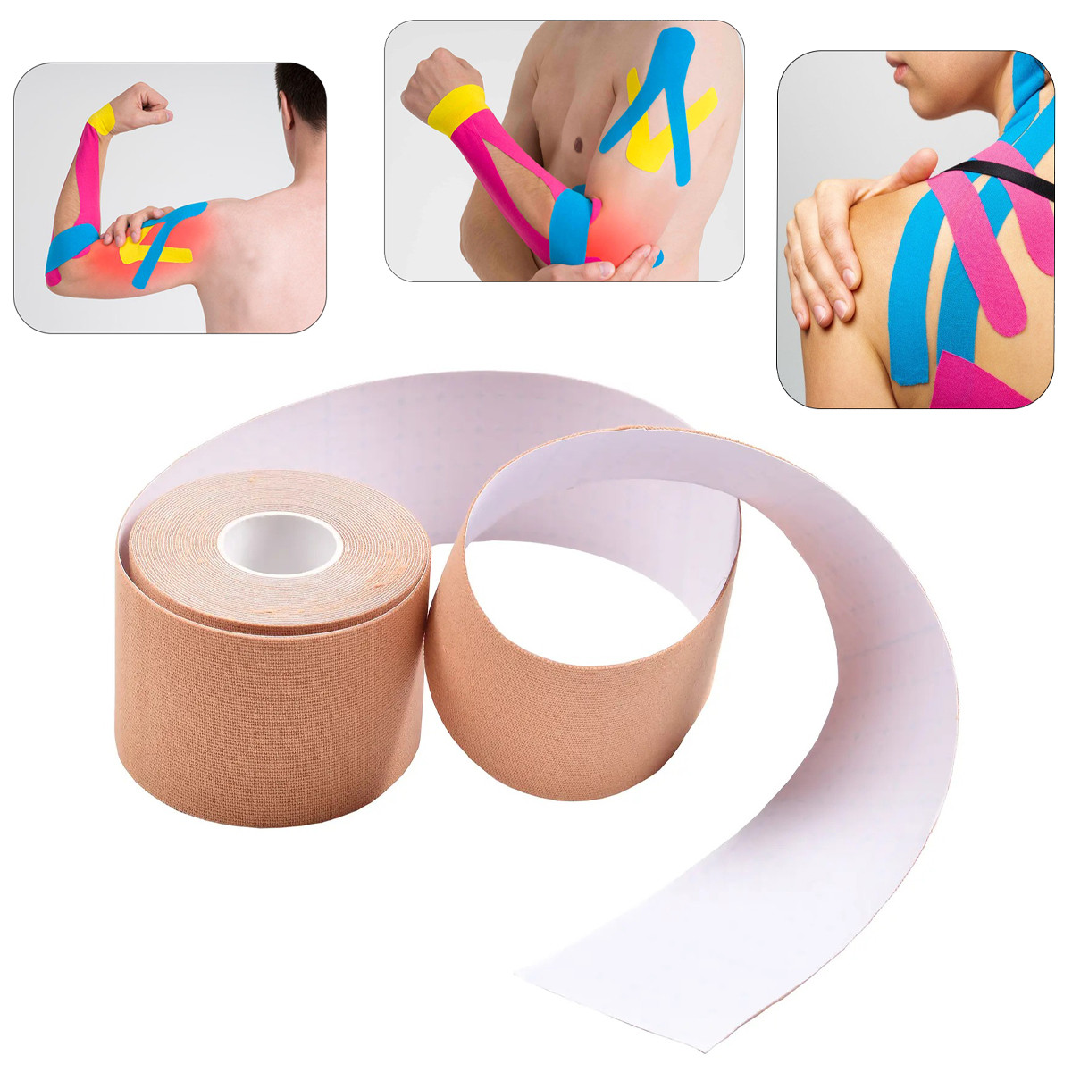 Тейп стрічка Kinesiology Tape 5 м*5 см Кінезіо тейп на плечі — аплікація тейп для тіла | тейпі для грудей