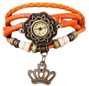 Жіночий годинник із шкірозамінником під старовину з брелоком "корона", жіночий шкіряний годинник, фото 2