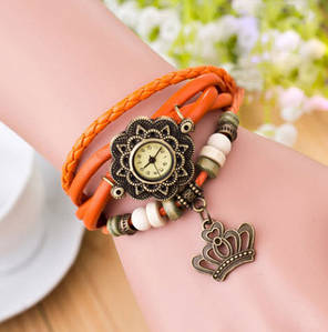 Жіночий годинник із шкірозамінником під старовину з брелоком "корона", жіночий шкіряний годинник, фото 3