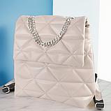 Жіночий рюкзак бежевий гарний рюкзачок для міста з екошкіри, фото 6