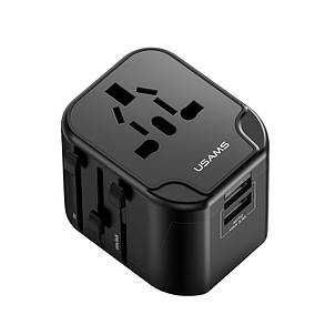 МЗП USAMS US-CC173 T55 12W Dual USB Universal Travel Charger (US/AU/EU/UK) Black, фото 1