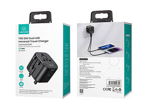 МЗП USAMS US-CC173 T55 12W Dual USB Universal Travel Charger (US/AU/EU/UK) Black, фото 2