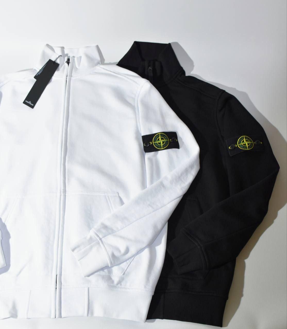 Світшот чоловічий Stone Island Full Zip Sweatshirt білий кофта олімпійка на блискавці стон айленд