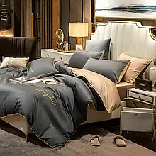 Постільна білизна Crown Satin півторашній розмір - сірий з бежевим