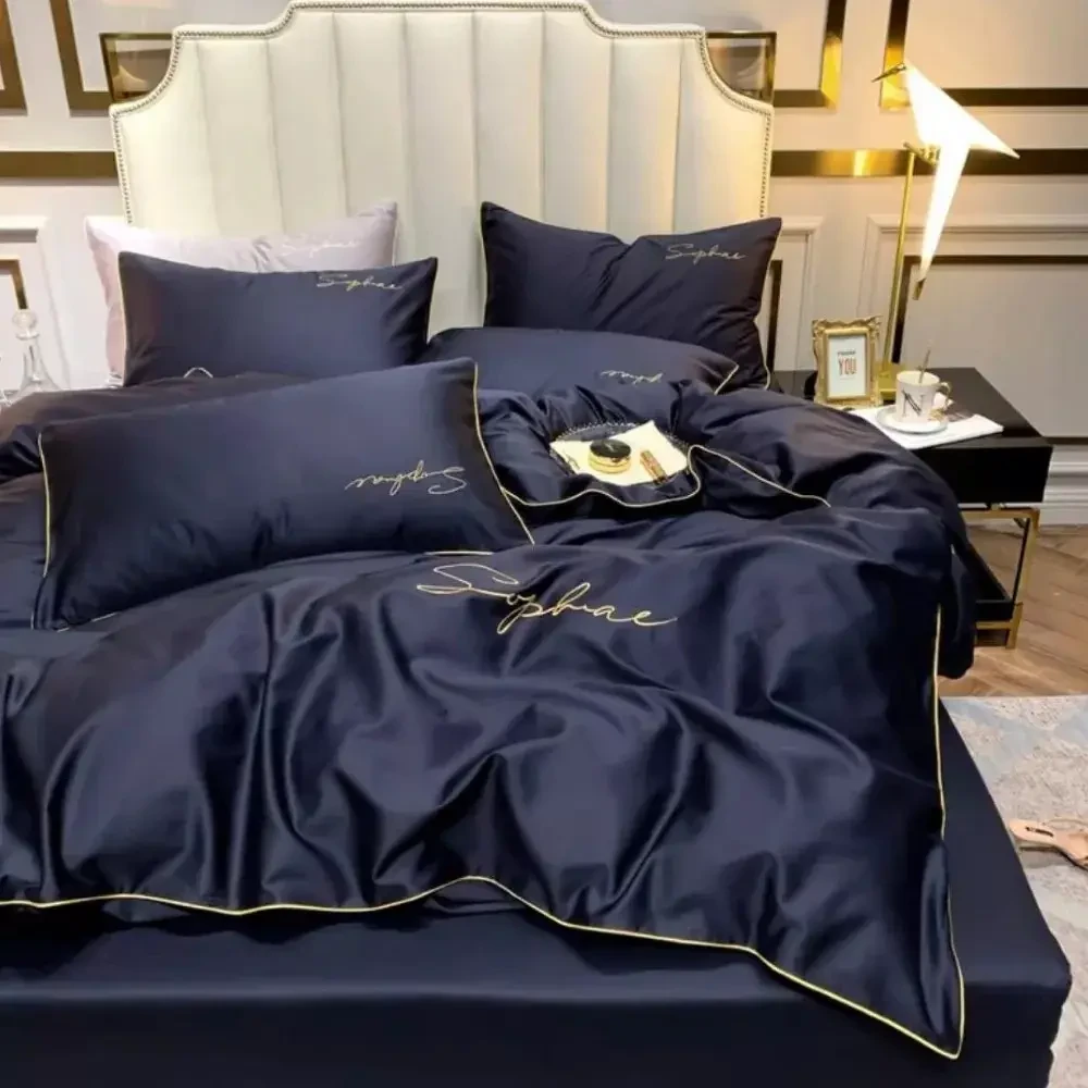 Постільна білизна Crown Satin півторашній розмір - темно синій