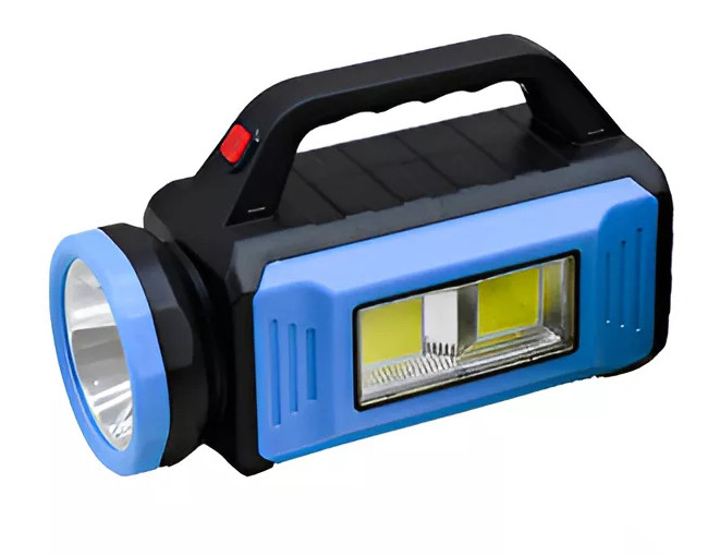 Ліхтар ручний акумуляторний із сонячною панеллю і функцією power bank, 2 джерела світла 5 режимів, синій