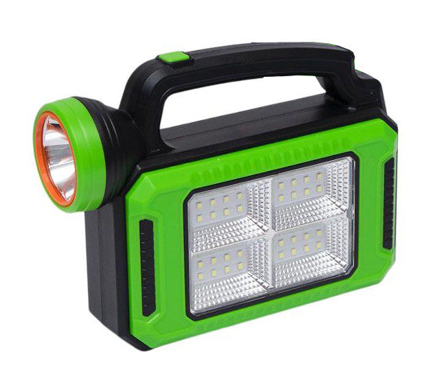 Ліхтар ручний акумуляторний із сонячною панеллю і функцією power bank, 2 джерела світла 1 LED і 32 COB-лампи