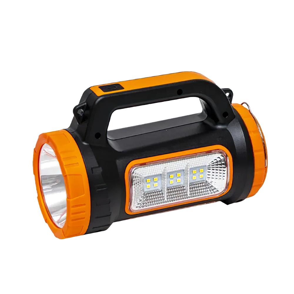 Ліхтар ручний акумуляторний із сонячною панеллю і функцією power bank, 2 джерела світла 5 режимів, помаранчевий