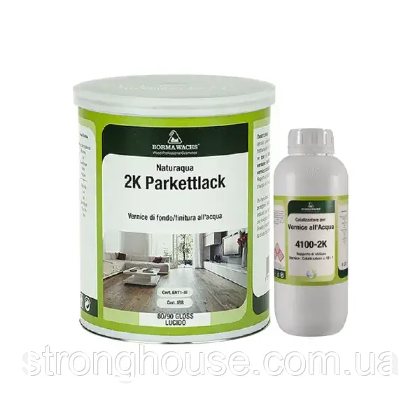 Комплект: Лак паркетний (водний двокомпонентний) 2К NATURAQUA PARKETTLACK 10/20 GLOSS 5 л  NAT41022K-10 + Каталізатор