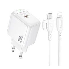 Мережевий зарядний пристрій Borofone BAS43A 1USB-C PD/QC 20W+Type-C to Lightning Колір Білий