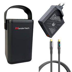 Комплект Повербанк O2 Project 60000 мАг 65W + Кабель гумовий Remax RC-C032 + Швидка GaN зарядка Remax RP-U108