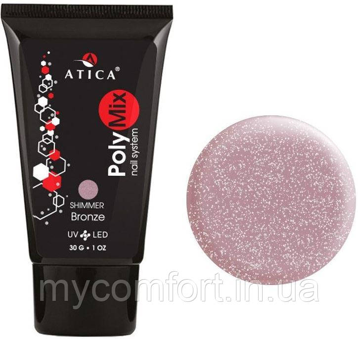 Золотистий акрігель для нігтів Atica PolyMix Bronze, 30 мл