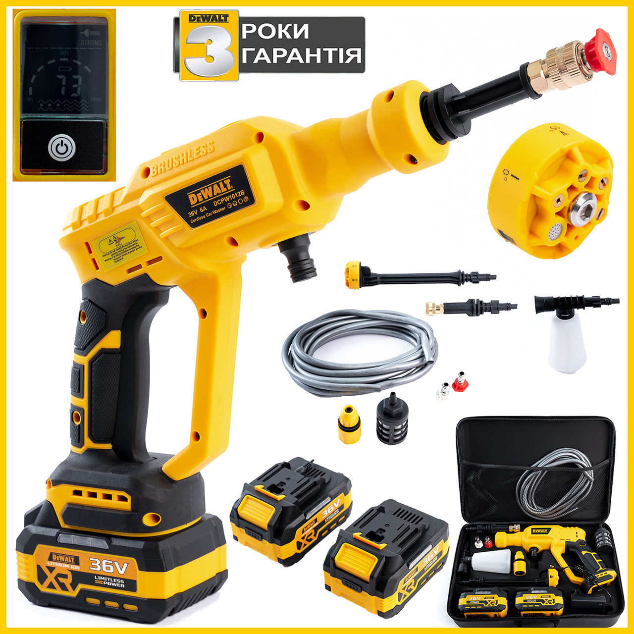 Акумуляторна безщіткова мийка DeWalt DCPW1012B ( 36V 6 Ah 40 барів) Ручна автомийка Девольт з дисплеєм bs