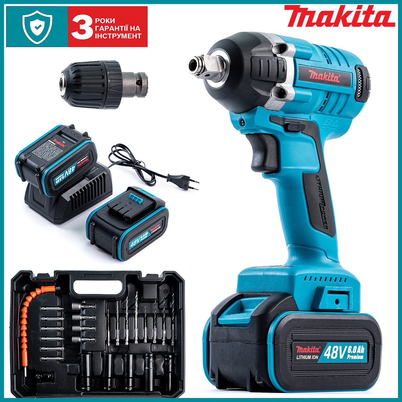 Безщітковий акумуляторний ударний гайковерт Makita DTW251Z (48V, 6 AH) Потужний гайковерт Макіта з набором bs