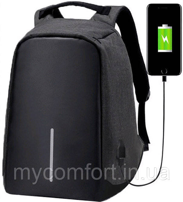 Рюкзак антивор Antivor MADORU з захистом від кишень і з USB, чорний