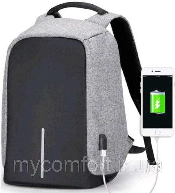 Рюкзак MADORU Antivor з захистом від кишенькових злодіїв та USB-портом, сірий