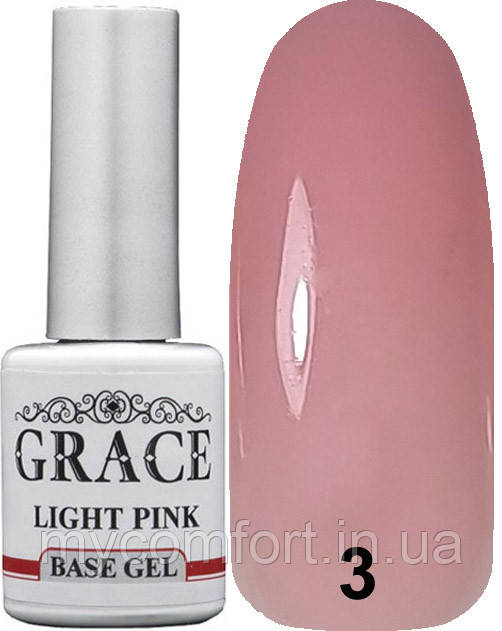 Каучукова основа, база для гель-лаку Грейс Grace Rubber Base Light Pink 8 мл