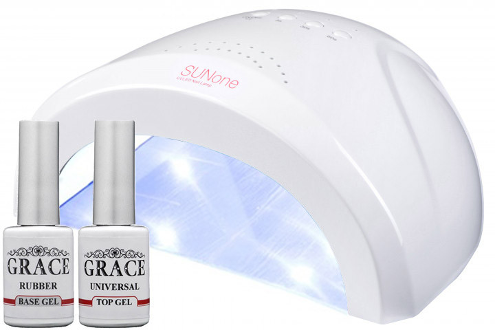 Комплект лампа SUNone White UV/LED 48W + база та топ Grace 8 мл, фото 1