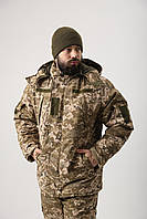 Зимовий теплий військовий бушлат піксель ЗСУ на флісі з капюшоном