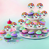 Набір Топпери для кексів, мафінів, капкейків Тематичні (10шт/уп)(Картон)- Кітті